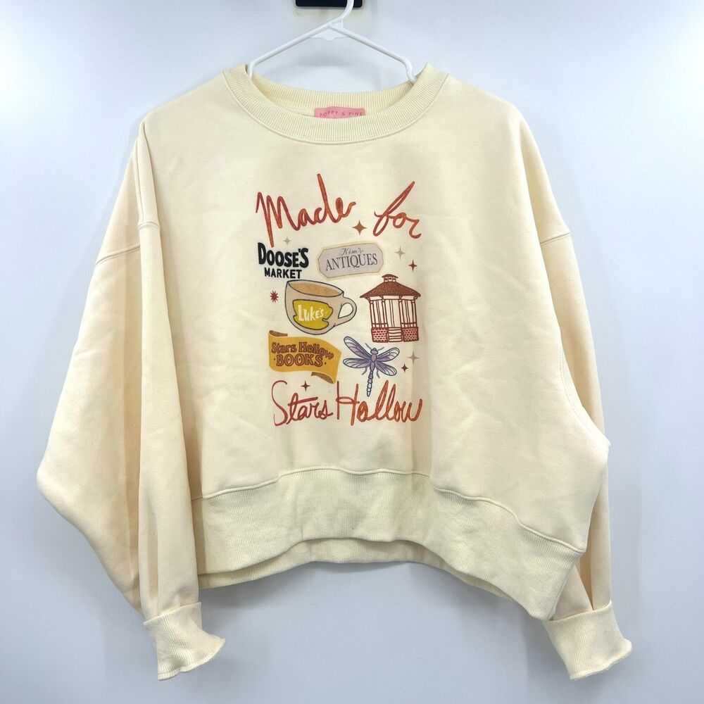 Poppy & Pine Gilmore Girls Stars Hollow Sweatshirt Cream Crewneck S/M Cropped
